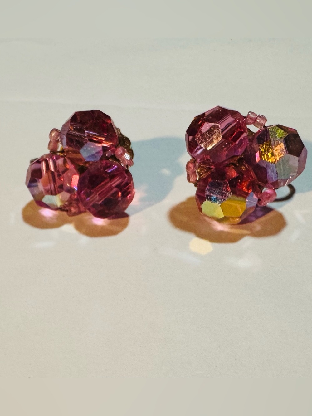 Pink Crystal Cluster Clip-On Earrings